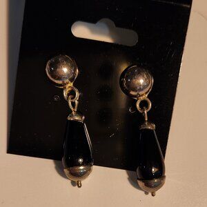 Vintage Sterling Silver & Black Beaded Drop Earrings